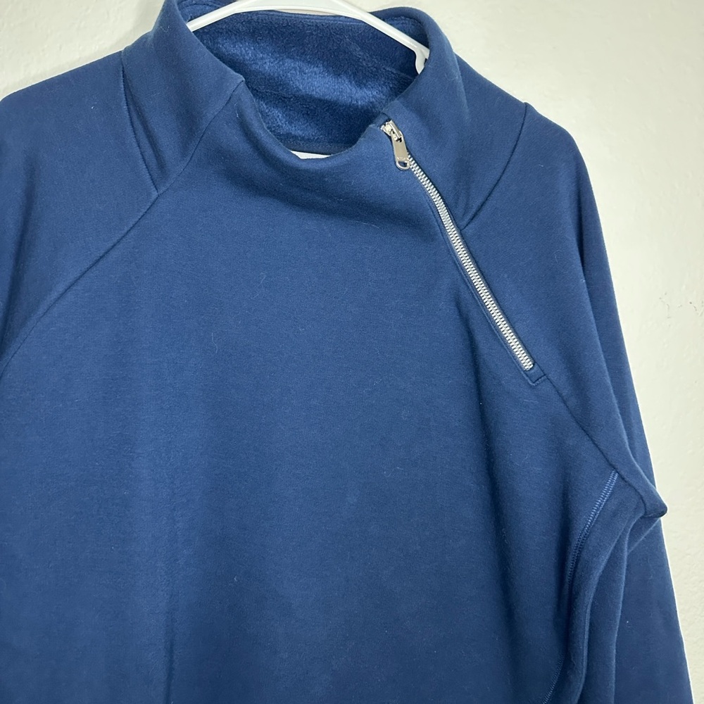 Athleta Cozy Karma Asym Pullover is a deep navy blue sweatshirt, fleece, Large - Picture 3 of 8
